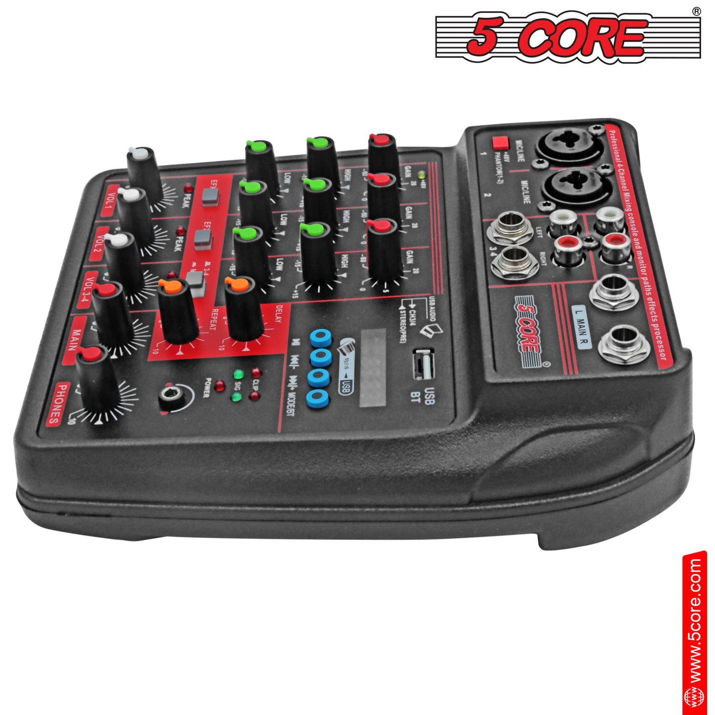 5 Core Audio Mixer 4 Channel DJ Equipment with Bluetooth USB Sound