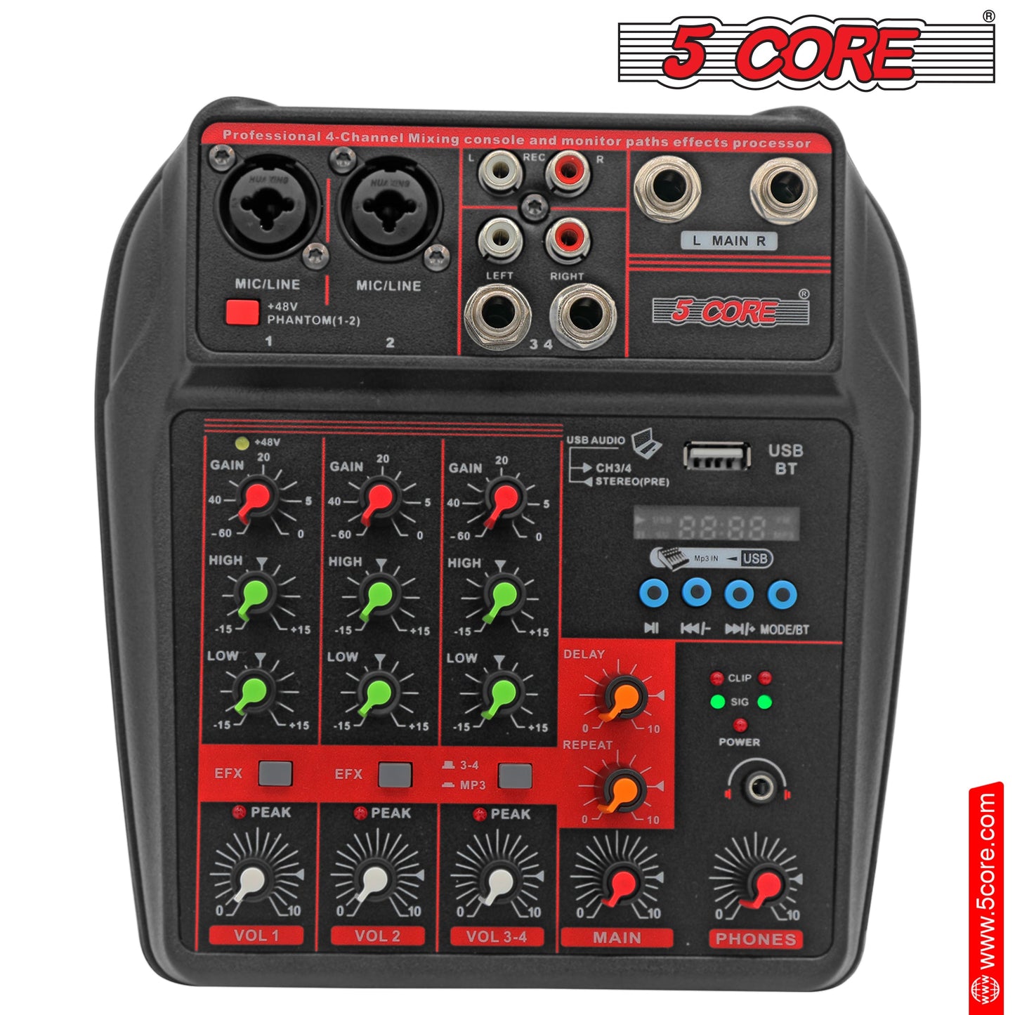 5 Core Audio Mixer 4 Channel DJ Equipment with Bluetooth USB Sound