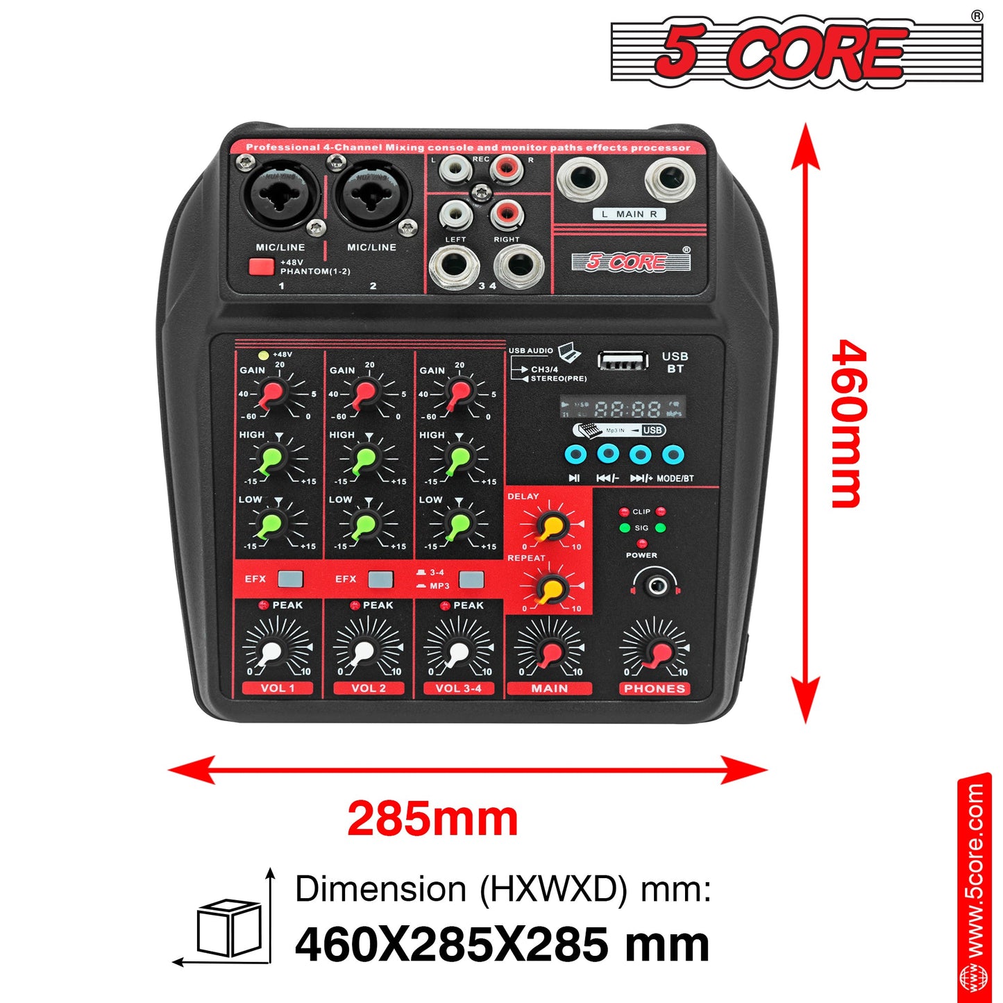 5 Core Audio Mixer 4 Channel DJ Equipment with Bluetooth USB Sound