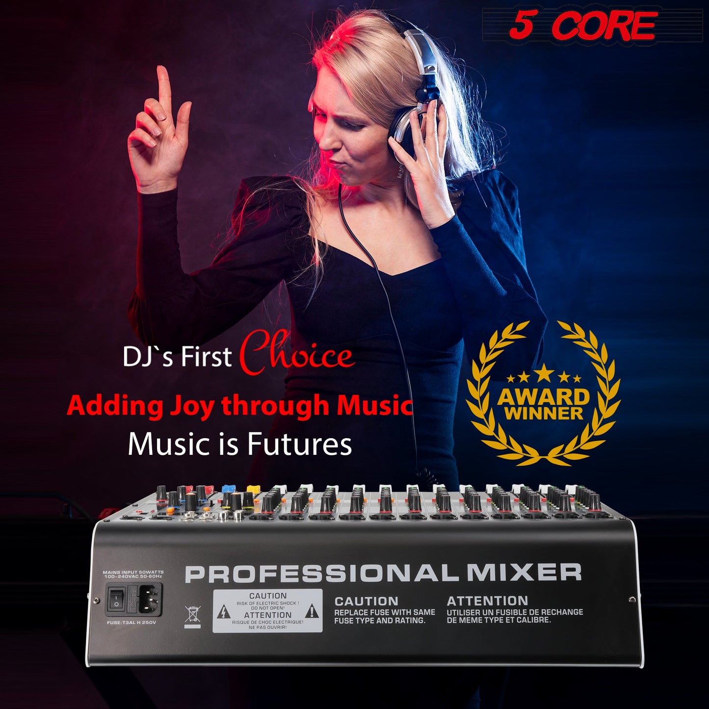 5 Core Audio Mixer 8 Channel DJ Equipment with Bluetooth USB Console