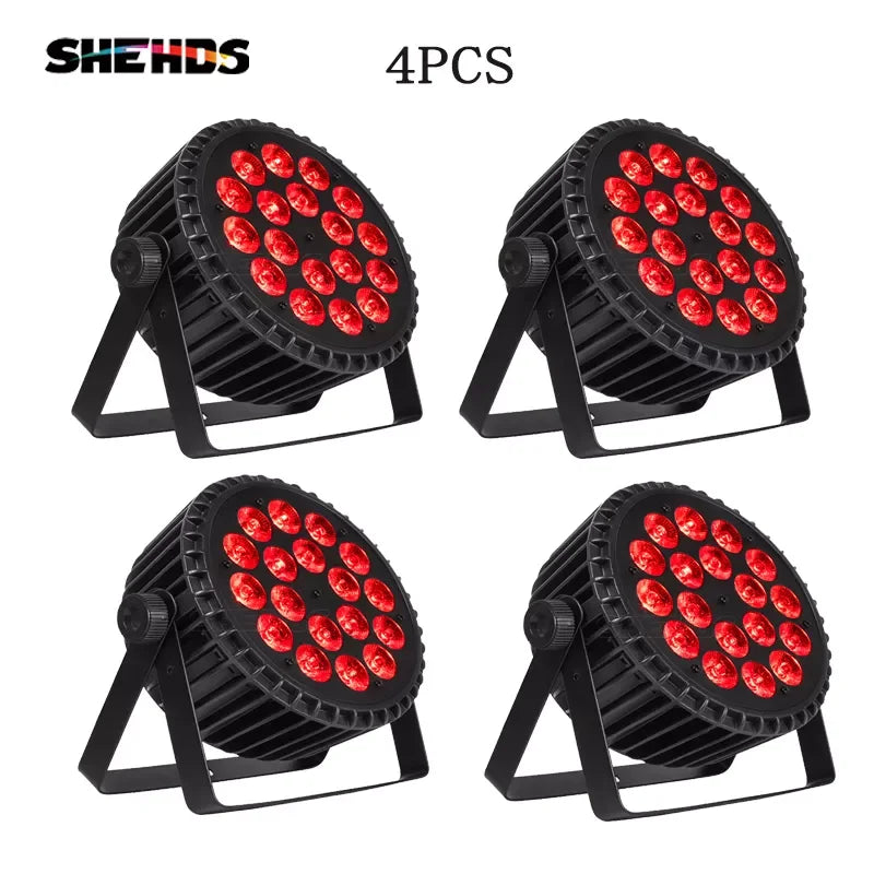 SHEHDS 4PCS Aluminum Alloy LED Flat Par 18x12W RGBW/18x18W RGBWA+UV