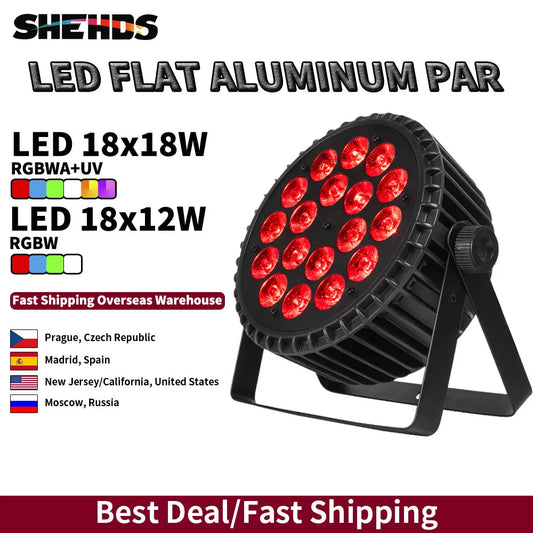 SHEHDS Aluminum Alloy LED Flat Par Lighting18x12W RGBW/18x18W RGBWA+UV