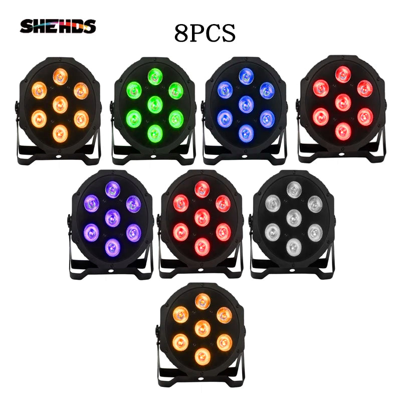 8pcs Hot Sell and Hight Quality Flat LED Par 7X12w/7X18W RGBW Stage