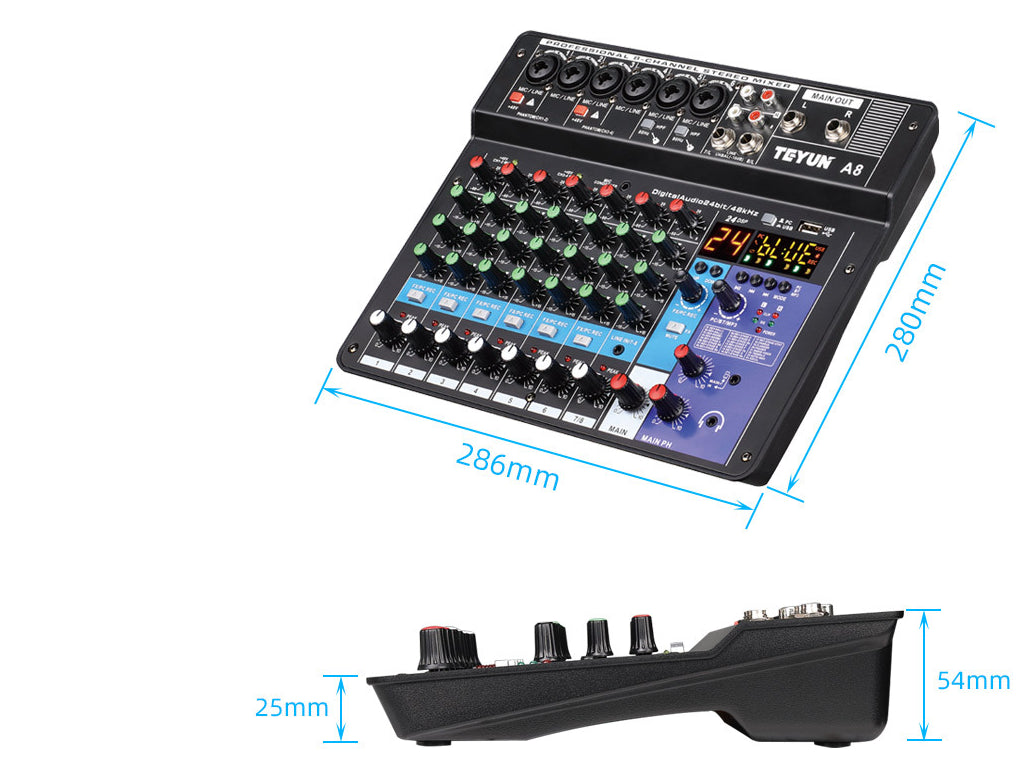 Professional 8-channel Digital Mixer Sound Card Microphone Mobile