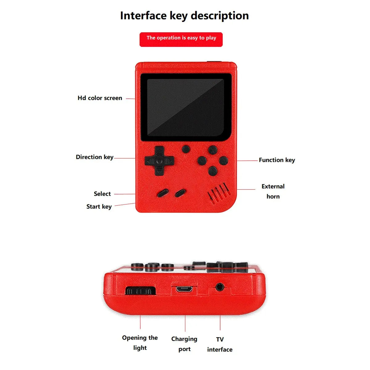 A Red Retro Classic Games Children's Handheld Small Game Console With