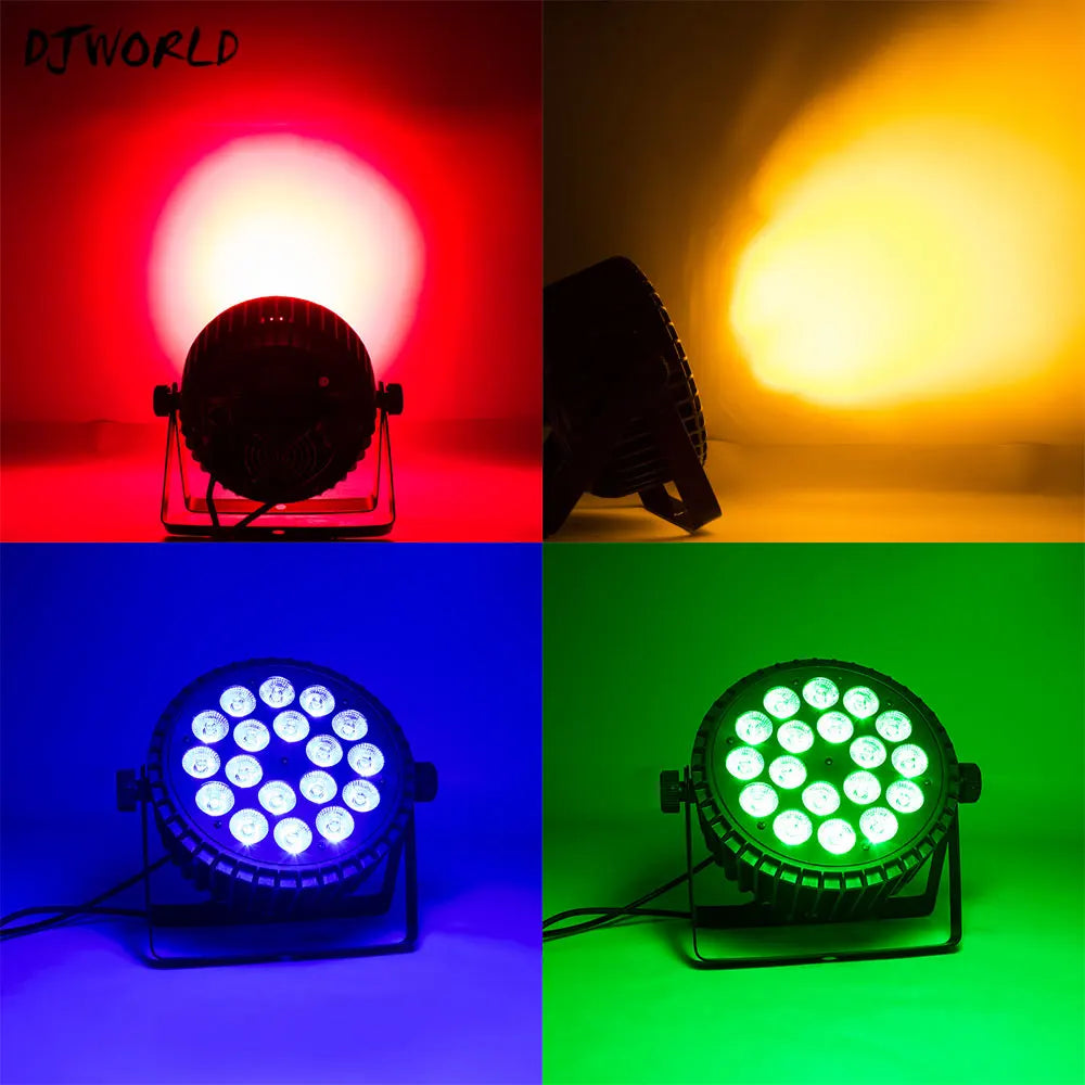 4PCS Aluminum LED Par Light 18x18w RGBWA UV 6in1 Flat Par Light DMX512