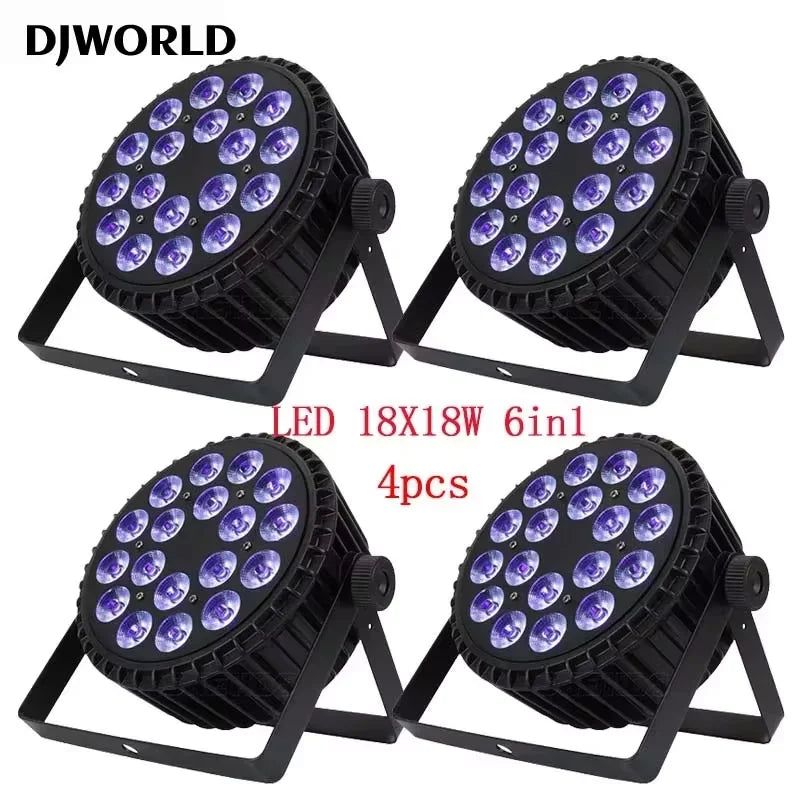 DJWORLD 4PCS Aluminum Alloy LED 18x18W RGBWA+UV 6in1 Par Lights Stage