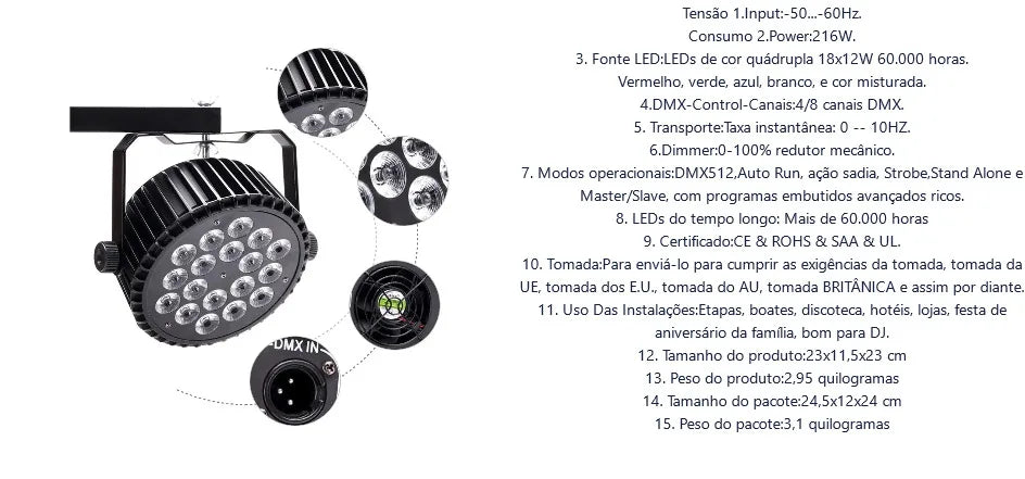 Aluminum Alloy LED Par 18x18W RGBWA+UV Lights 6in1 LED Lighting DMX512