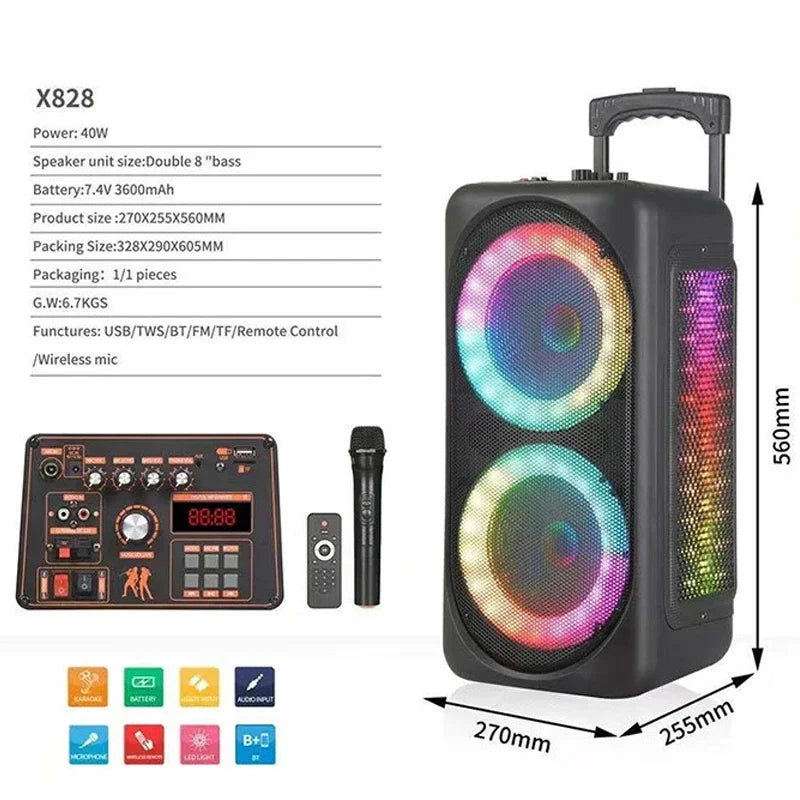 6000W Peak Power Bluetooth Speaker Outdoor Portable Soundbox LED Light