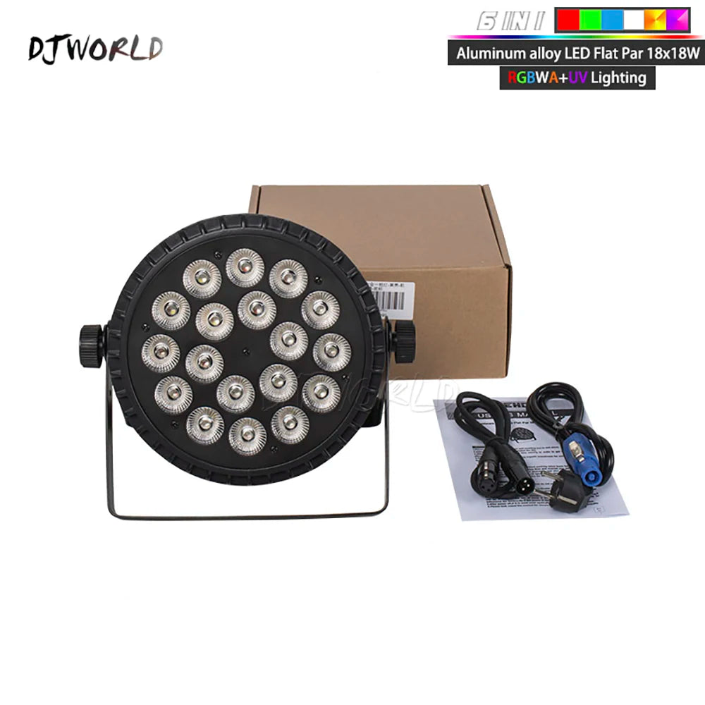 DJWORLD 4PCS Aluminum Alloy LED 18x18W RGBWA+UV 6in1 Par Lights Stage