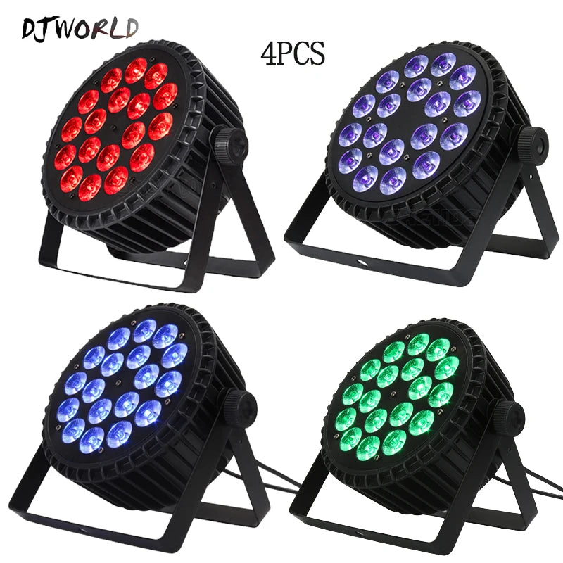 DJWORLD 4PCS Aluminum Alloy LED 18x18W RGBWA+UV 6in1 Par Lights Stage