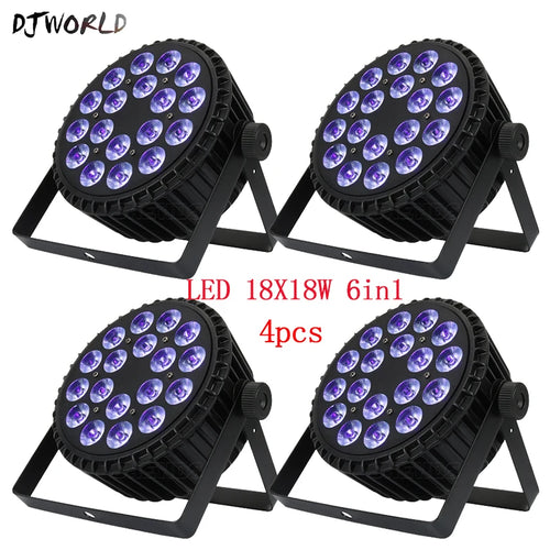 DJWORLD 4PCS Aluminum Alloy LED 18x18W RGBWA+UV 6in1 Par Lights Stage