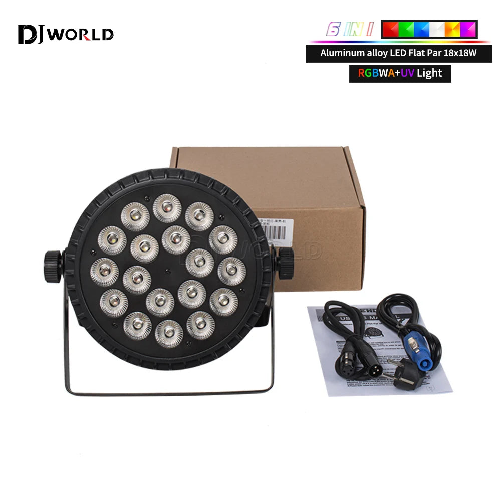 4PCS Aluminum LED Par Light 18x18w RGBWA UV 6in1 Flat Par Light DMX512