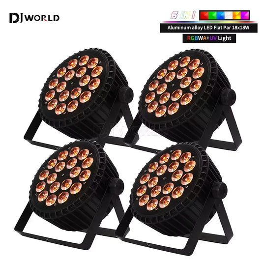 4PCS Aluminum LED Par Light 18x18w RGBWA UV 6in1 Flat Par Light DMX512