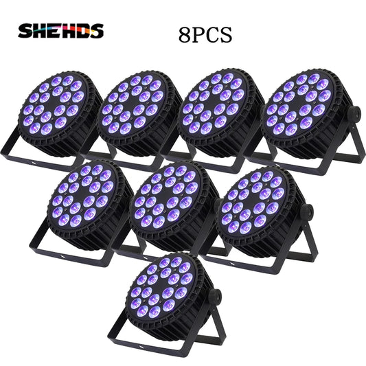 SHEHDS 8PCS Aluminum Alloy LED Flat Par 18x12W RGBW/18x18W RGBWA+UV